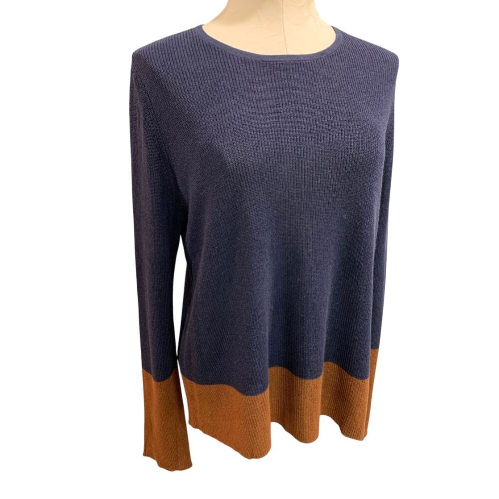 Medium Petite Eileen Fisher Womens Navy Blue Brown Sweater Silk Blend